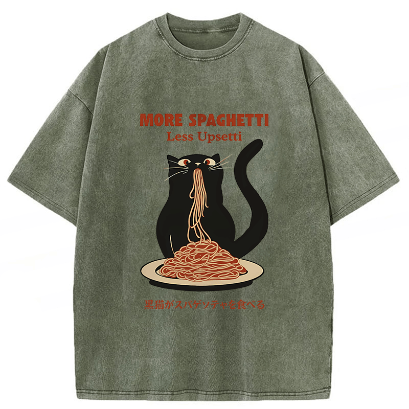 Tokyoviva Black Cat Digital More Spaghetti Less Upsetti Washed T-shirt