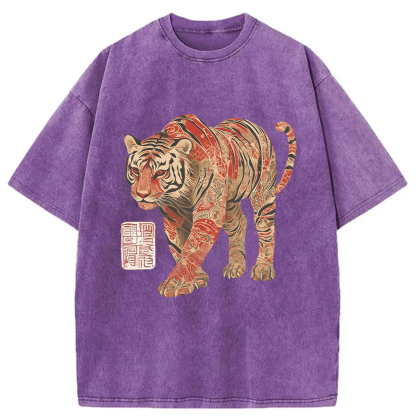 Tokyoviva Tiger Illustration Washed T-shirt