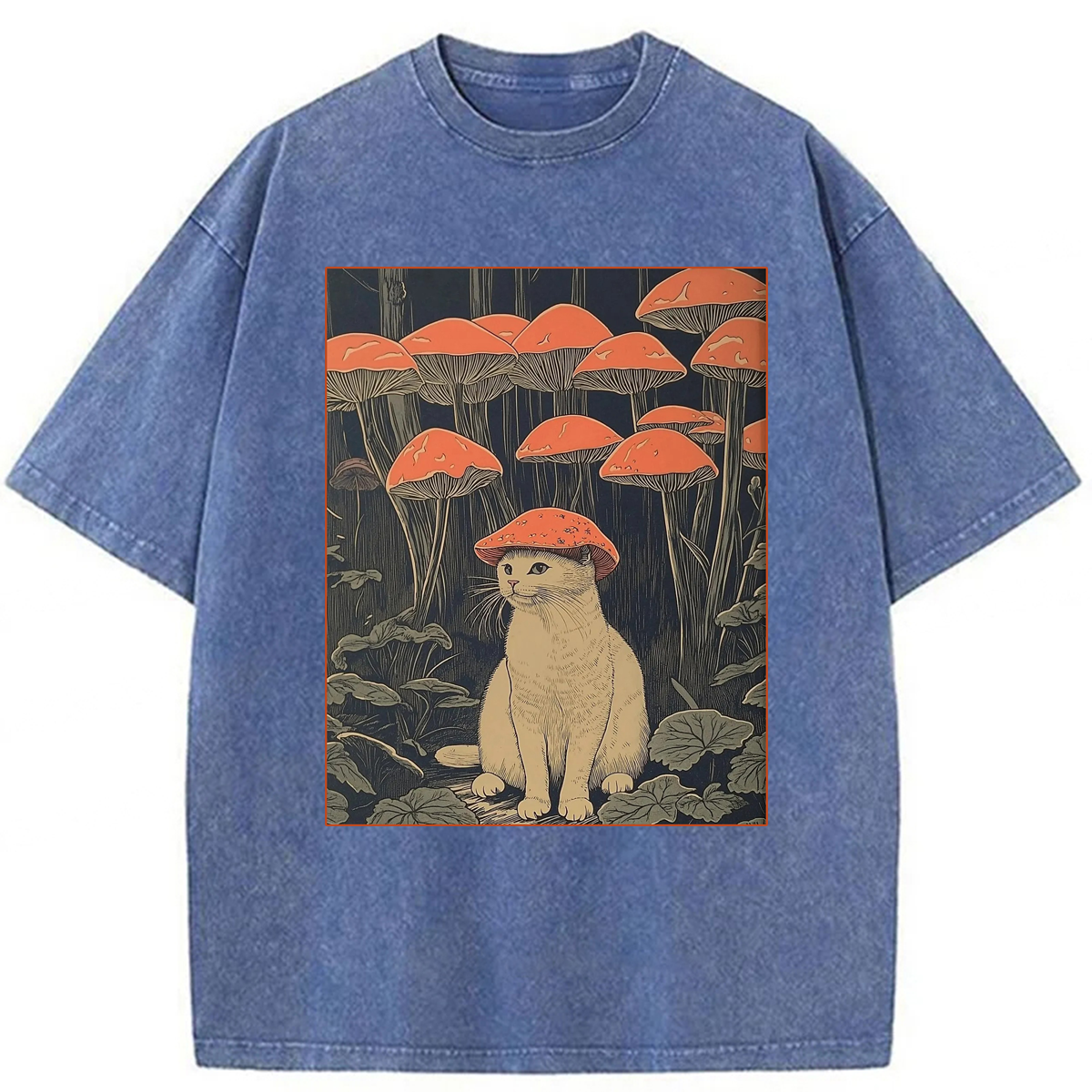 Tokyoviva Cat With Mushroom Hat Washed T-shirt