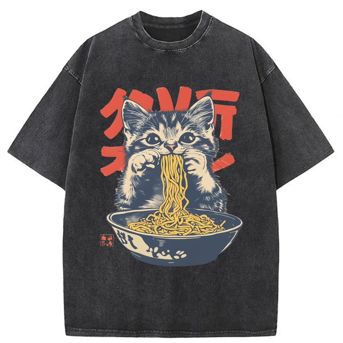 Tokyoviva Retro Cat Ramen Washed T-shirt
