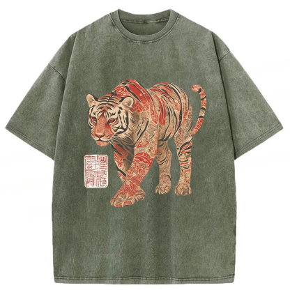 Tokyoviva Tiger Illustration Washed T-shirt