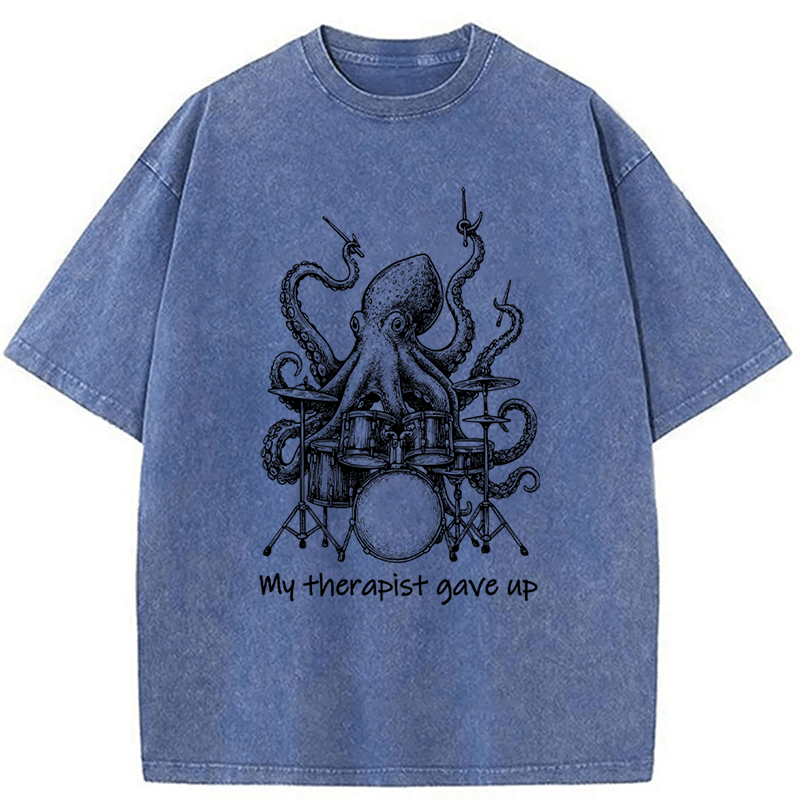 Tokyoviva Octopus Playing Drums Washed T-shirt