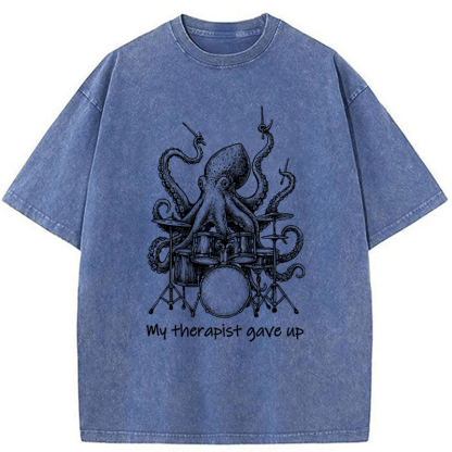 Tokyoviva Octopus Playing Drums Washed T-shirt