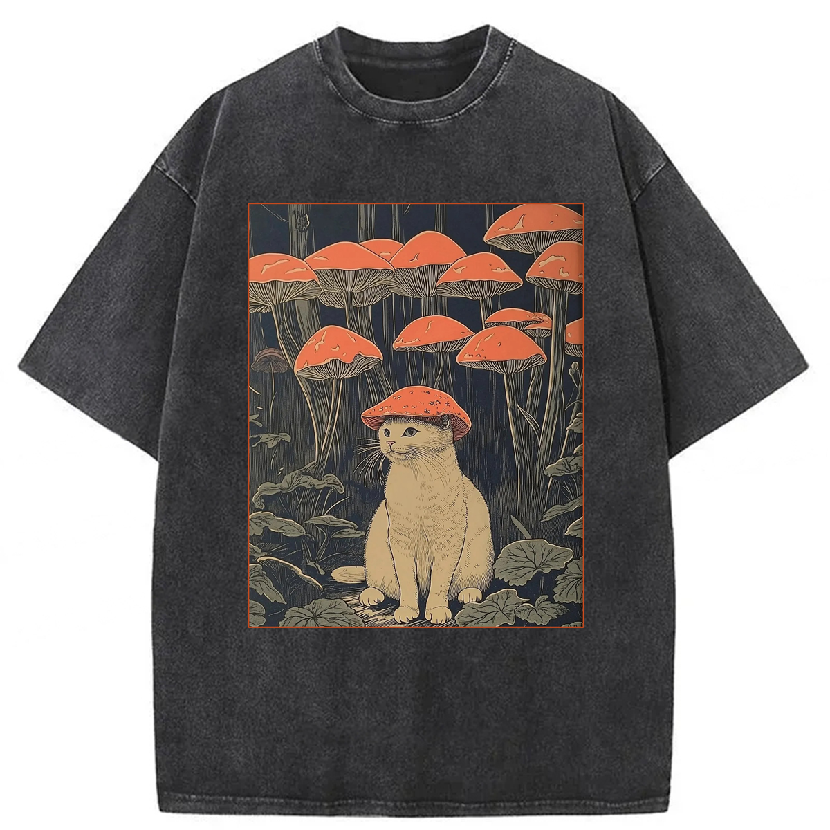 Tokyoviva Cat With Mushroom Hat Washed T-shirt