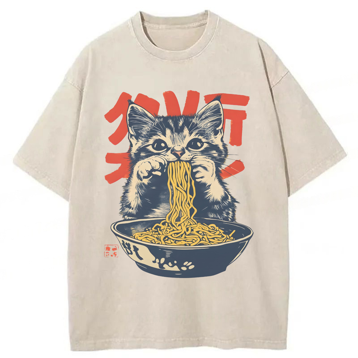 Tokyoviva Retro Cat Ramen Washed T-shirt