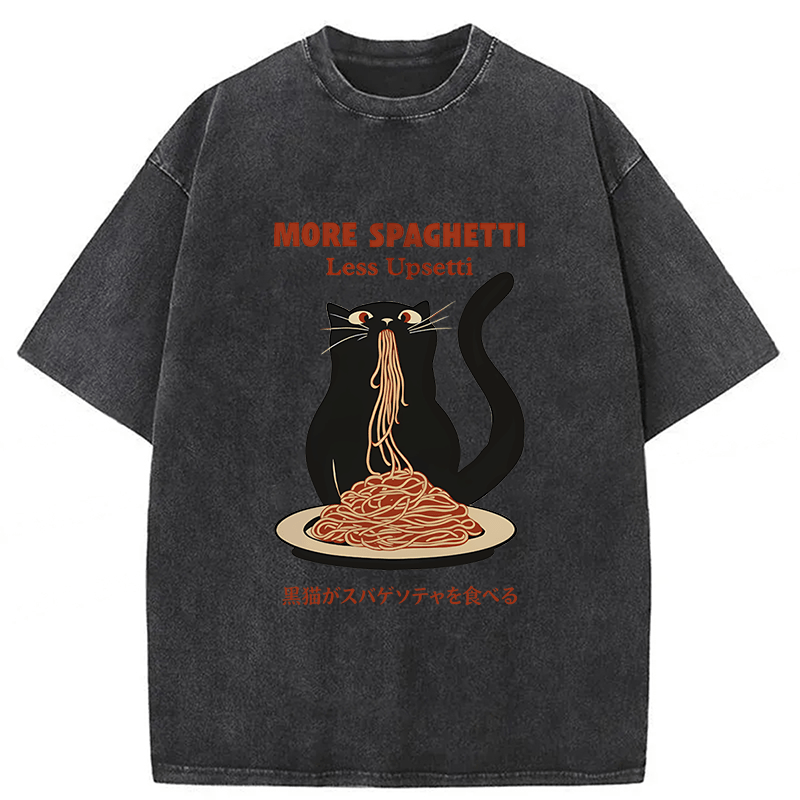 Tokyoviva Black Cat Digital More Spaghetti Less Upsetti Washed T-shirt