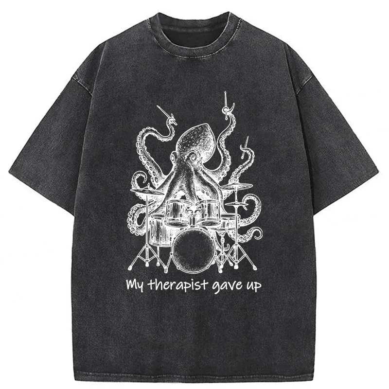 Tokyoviva Octopus Playing Drums Washed T-shirt