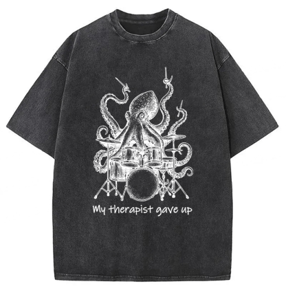 Tokyoviva Octopus Playing Drums Washed T-shirt