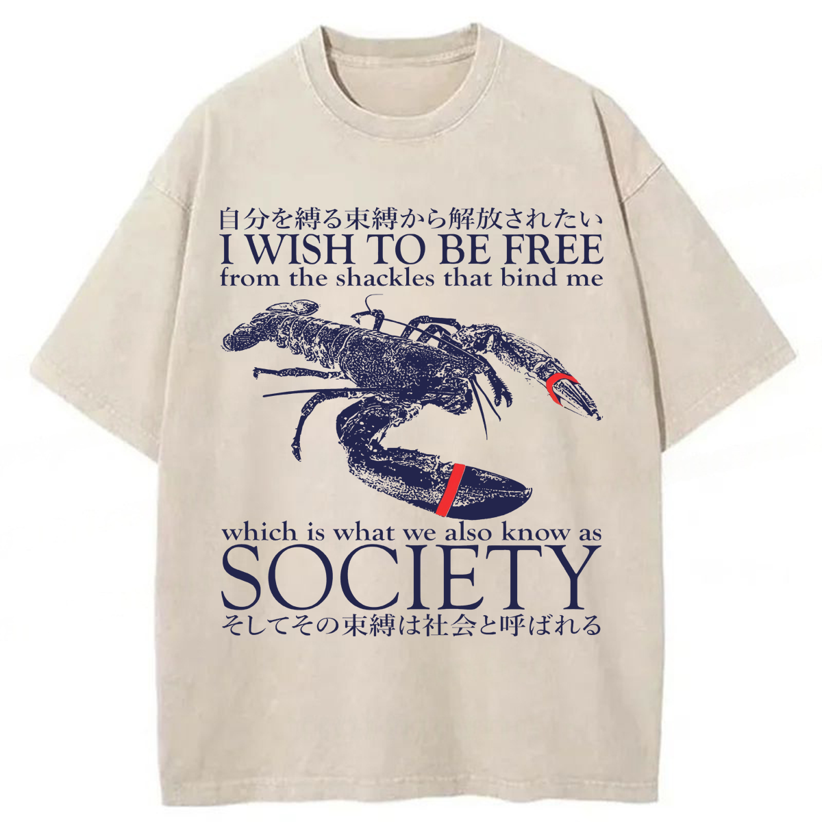 Tokyoviva I Wish To Be Free Lobster Washed T-shirt