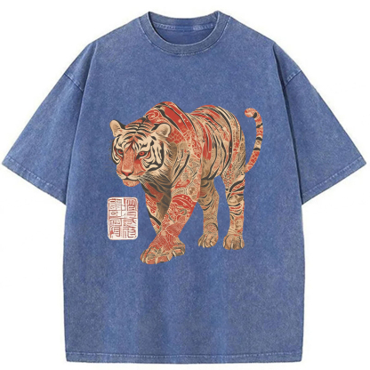 Tokyoviva Tiger Illustration Washed T-shirt