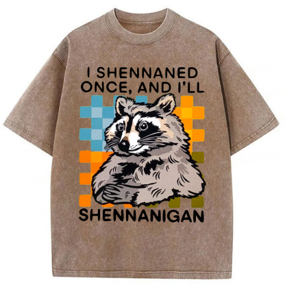 Tokyoviva I Shennaned Once And I'll Shennanigan Funny Raccoon Washed T-shirt