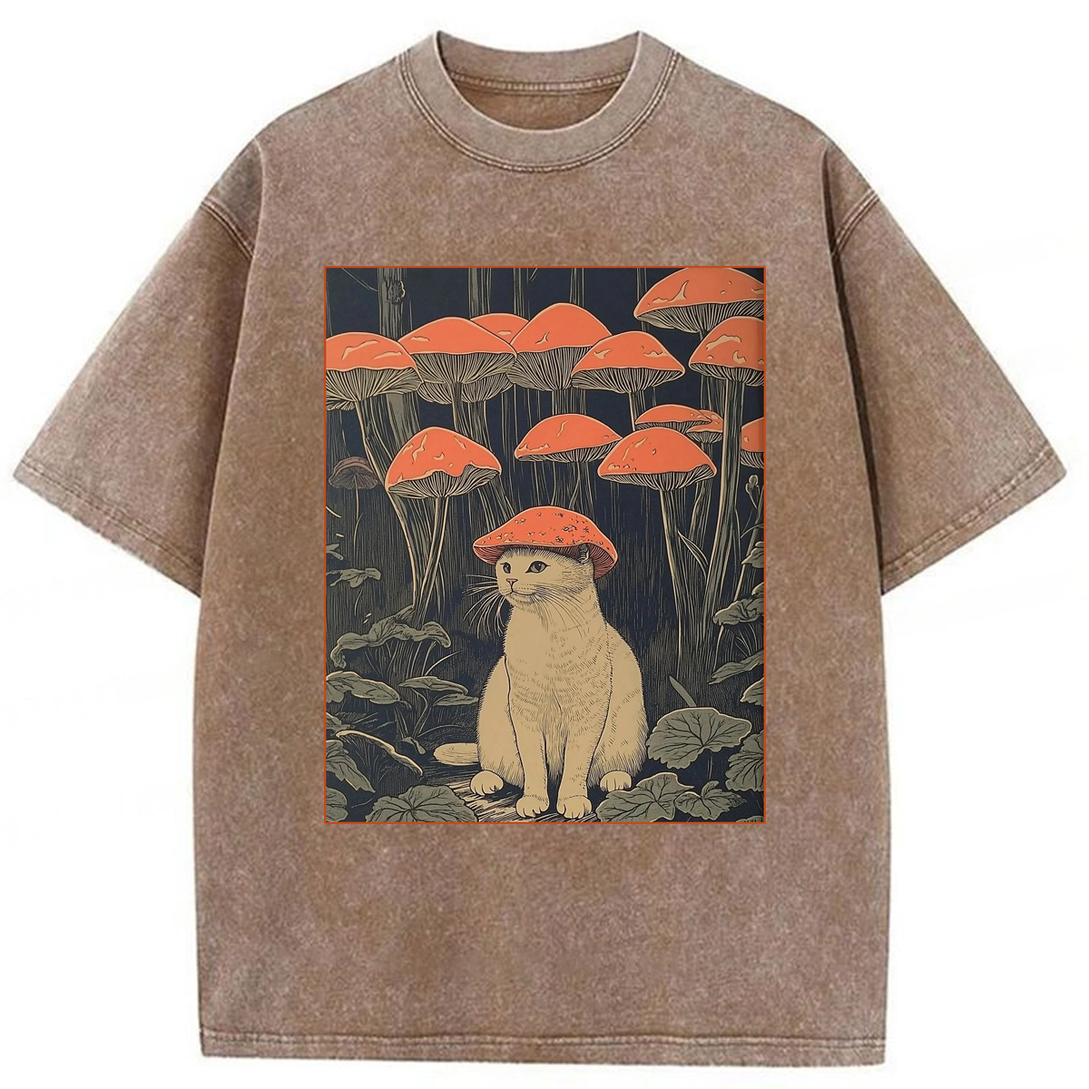 Tokyoviva Cat With Mushroom Hat Washed T-shirt