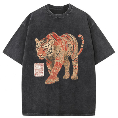 Tokyoviva Tiger Illustration Washed T-shirt