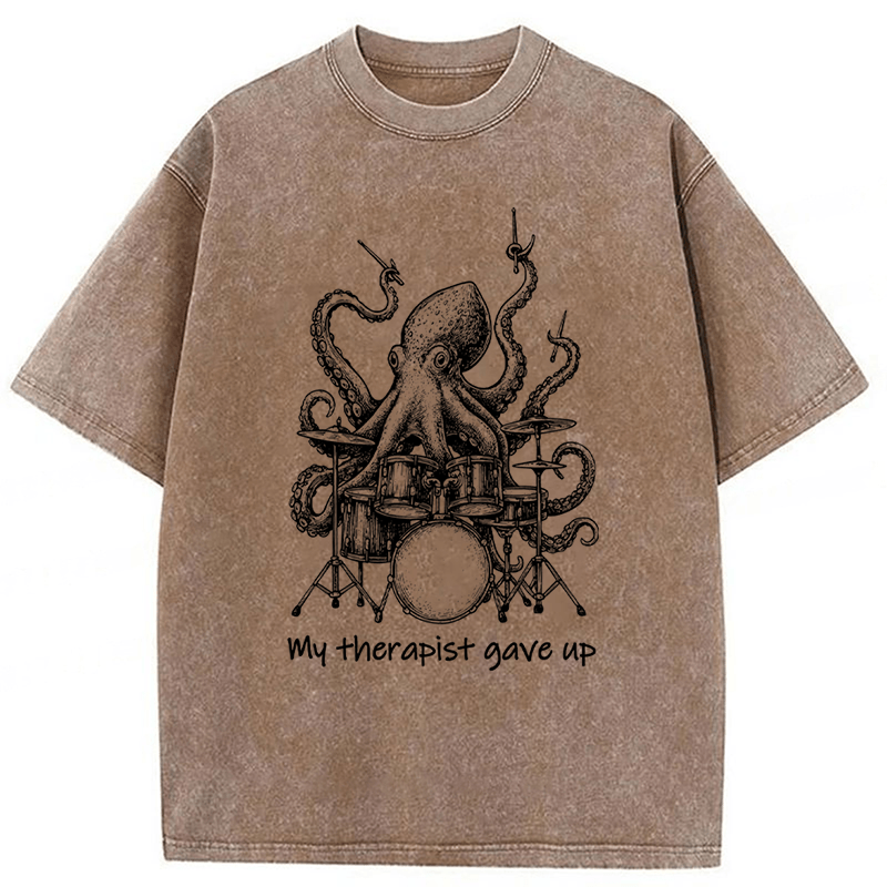 Tokyoviva Octopus Playing Drums Washed T-shirt