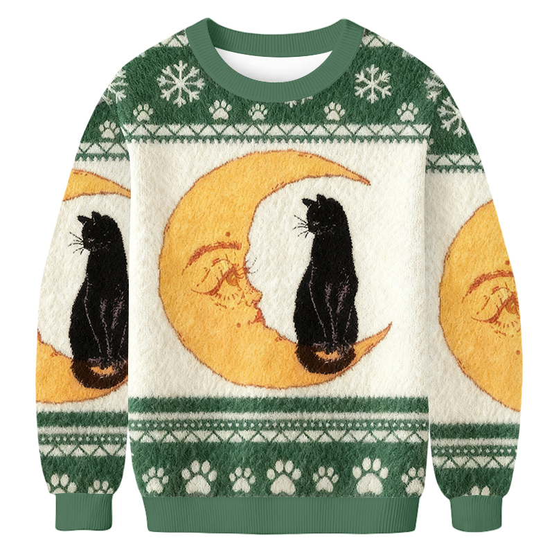 Tokyoviva Cat And Moon Christmas Ugly Sweatshirt