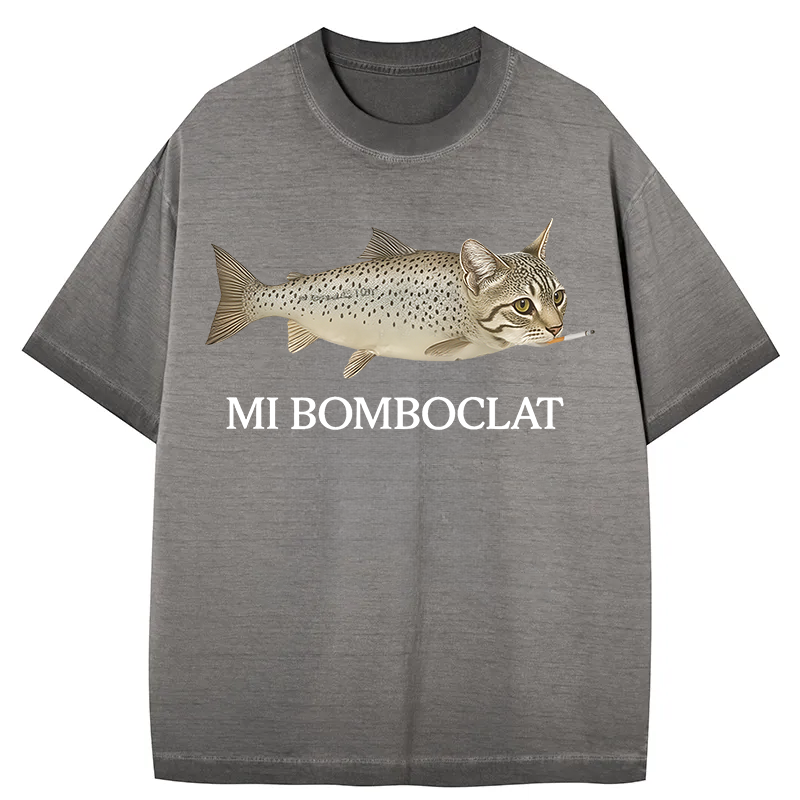 Bomboclat Fish Cat Meme Gradient Washed T-Shirt