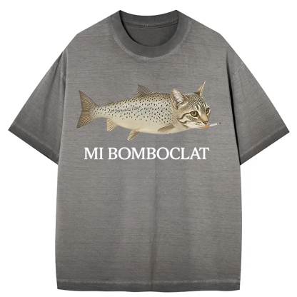 Bomboclat Fish Cat Meme Gradient Washed T-Shirt