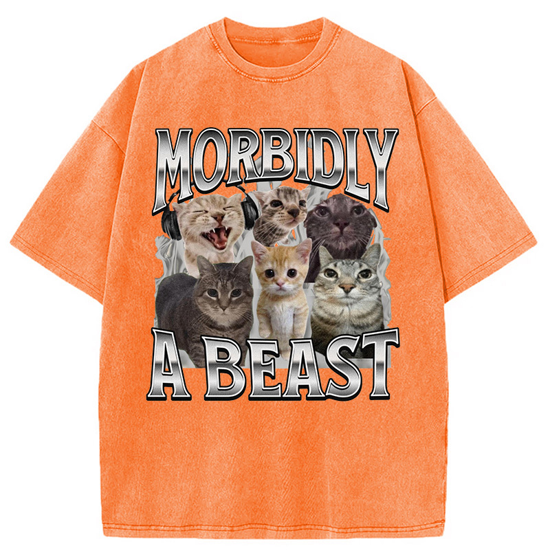 Morbidly A Beast Cat Meme Washed T-Shirt