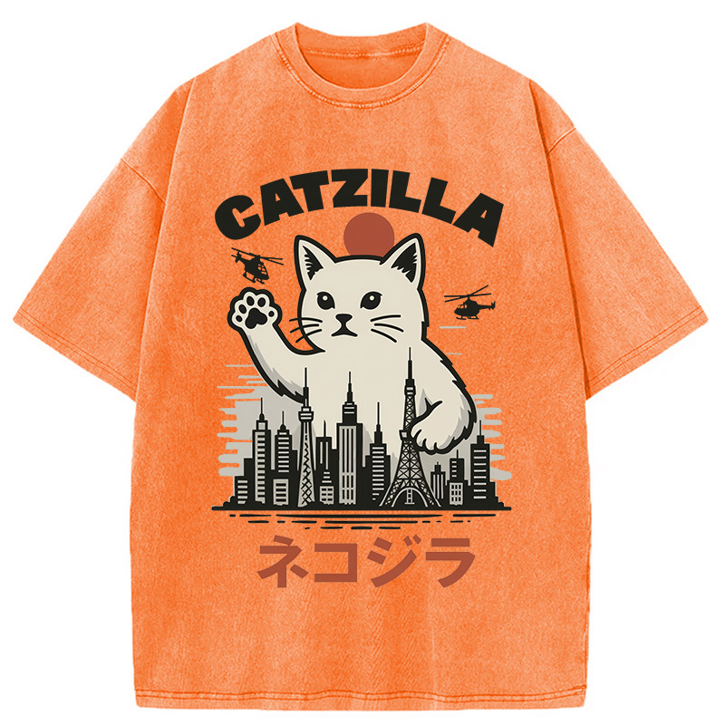 Feline Fury Over Tokyo Washed T-Shirt