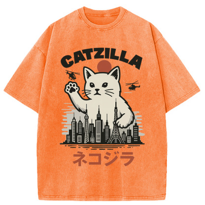 Feline Fury Over Tokyo Washed T-Shirt