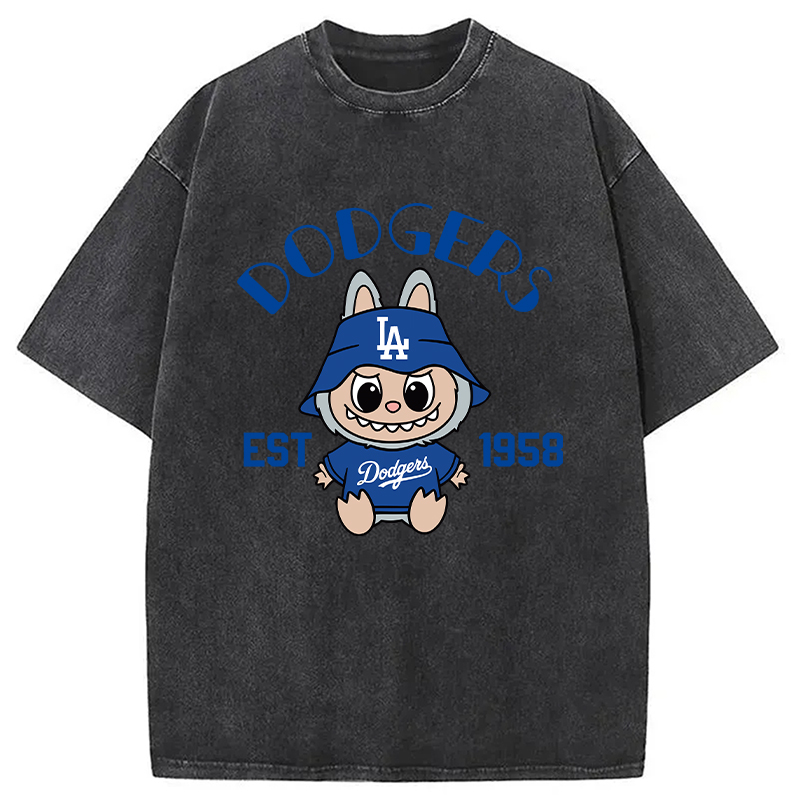 Labubu Dodgers Dream Baseball Vintage Japanese Washed T-Shirt