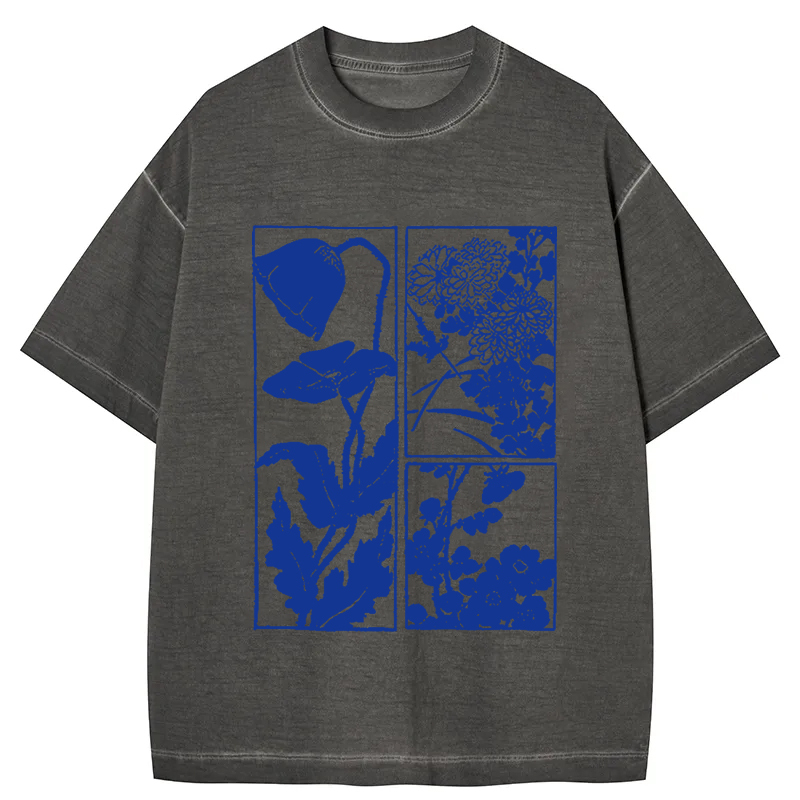 Woodcut Flowers Gradient Washed T-Shirt