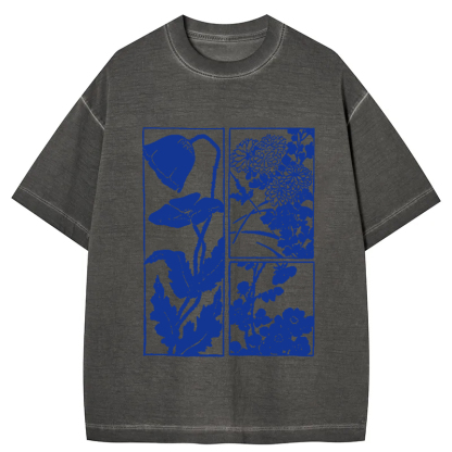 Woodcut Flowers Gradient Washed T-Shirt