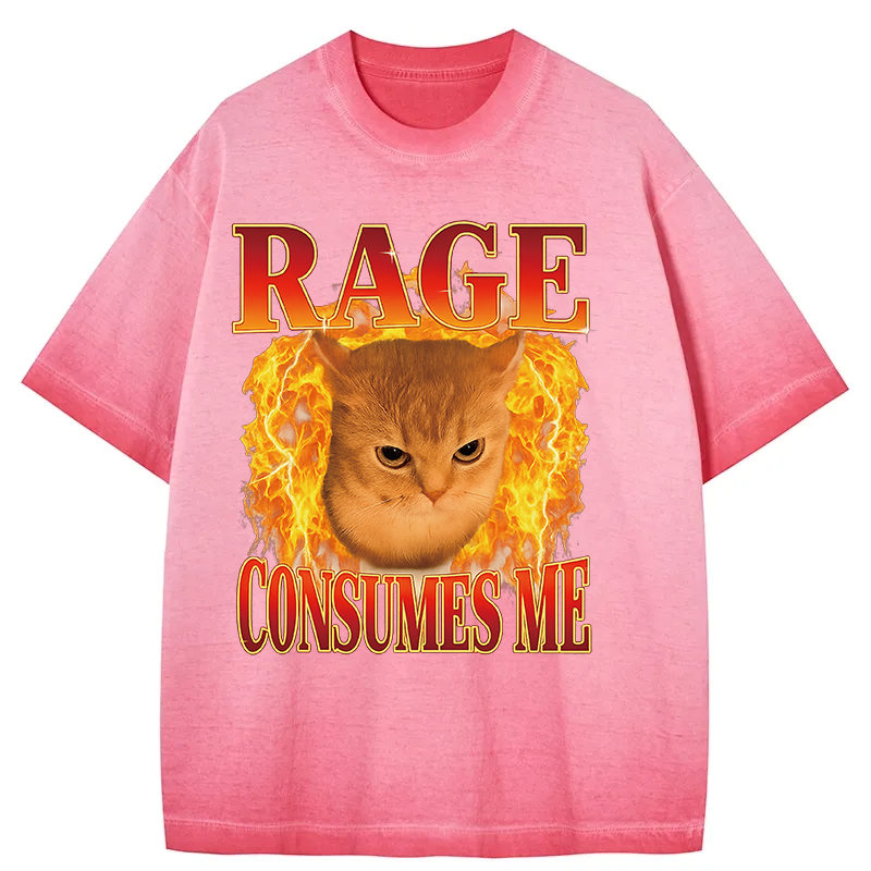 Rage Consumes Me Edgy Funny Cat Meme Gradient Washed T-Shirt