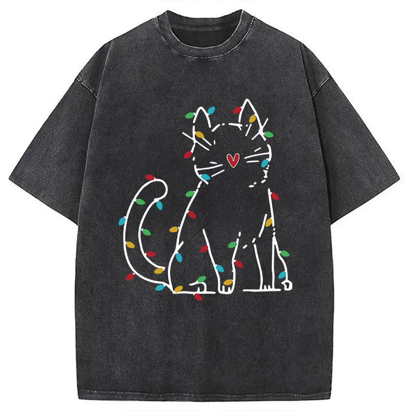 Japan Christmas Lights Cat Washed T-Shirt