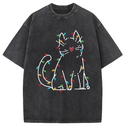 Japan Christmas Lights Cat Washed T-Shirt
