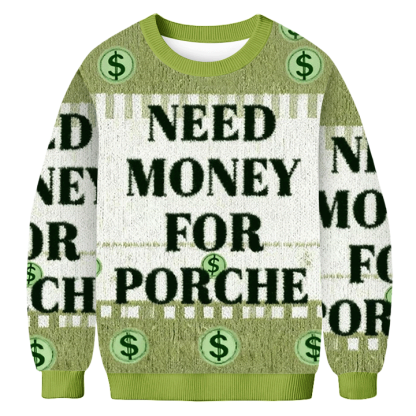 Baddiecat Need Money For Porche Christmas Ugly Sweatshirt