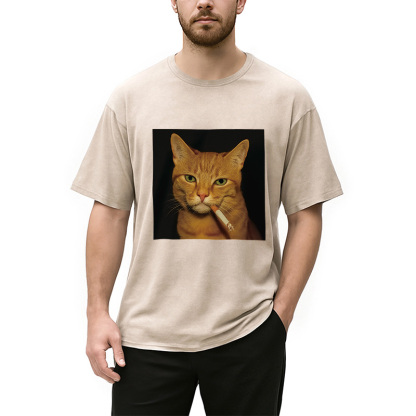 Funny Orange Cat Smoking Meme Washed T-Shirt