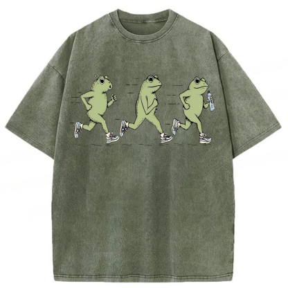 Tokyoviva Funny Jogging Frogs Washed T-shirt