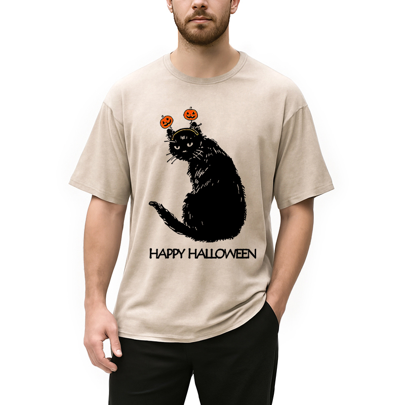 Halloween Cat Japanese Washed T-Shirt