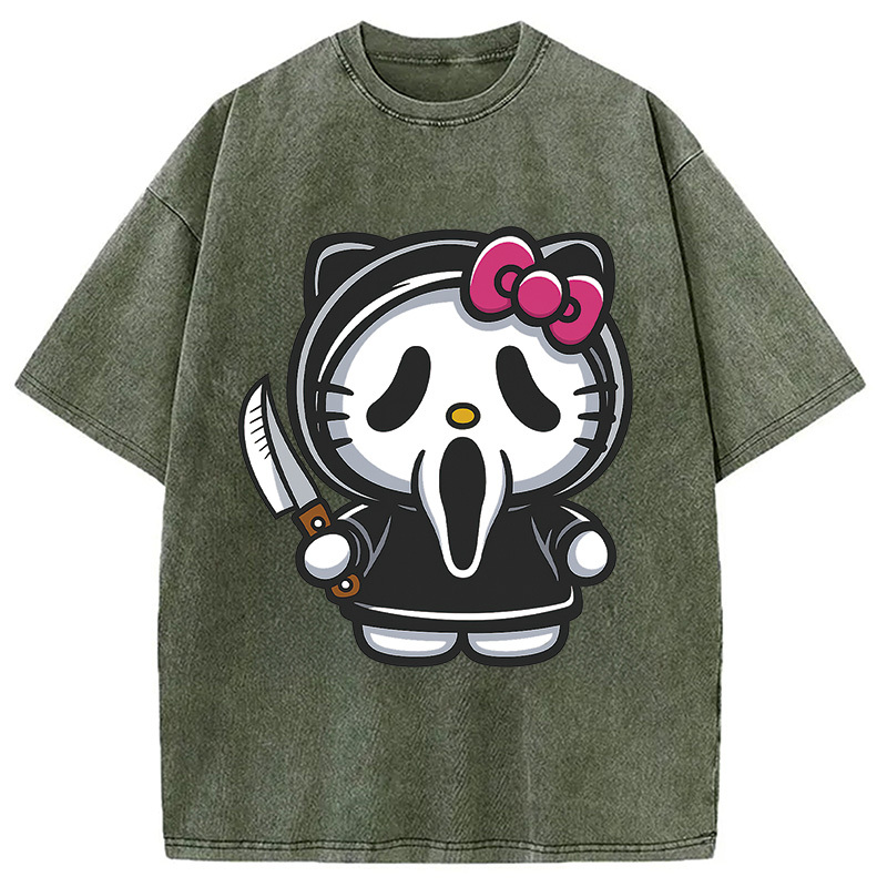 Scream Kitty Halloween Washed T-Shirt