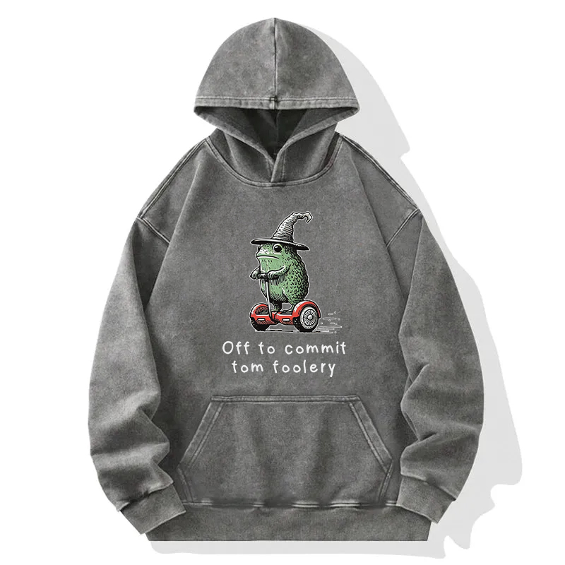 Frog Riding A Balance Scooter Washed Hoodie