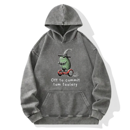 Frog Riding A Balance Scooter Washed Hoodie