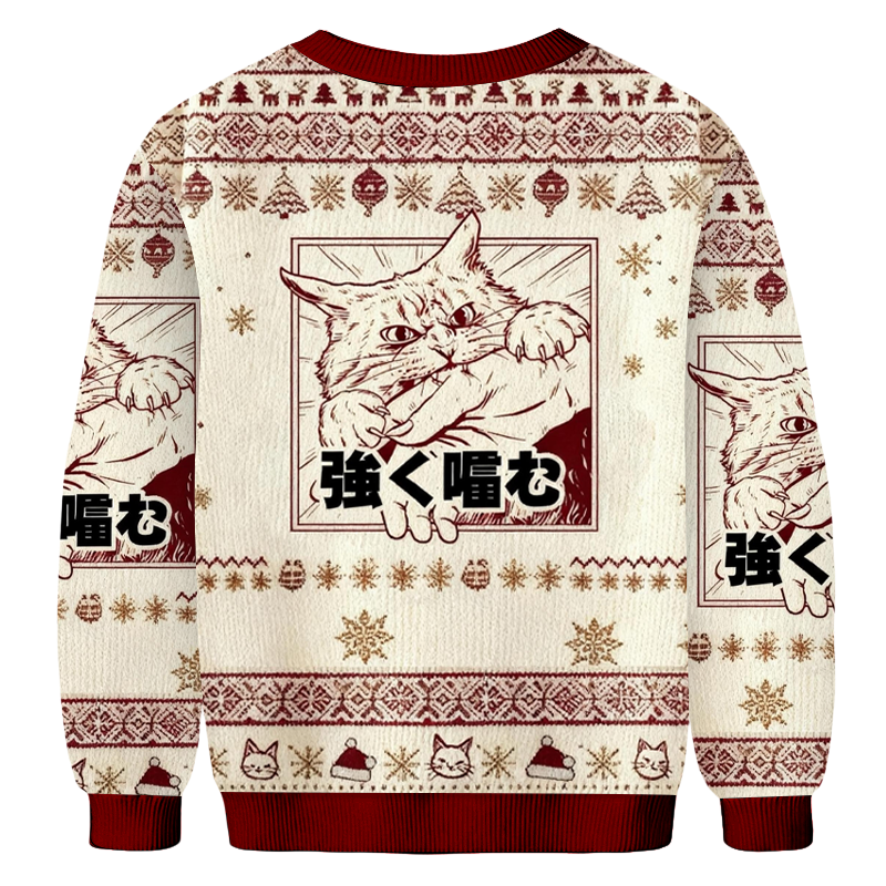 Baddiecat The Cat Bit Hard Christmas Ugly Sweatshirt
