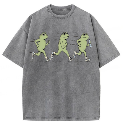 Tokyoviva Funny Jogging Frogs Washed T-shirt