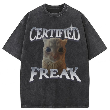 Tokyoviva Certified Freak Funny Cat Washed T-shirt