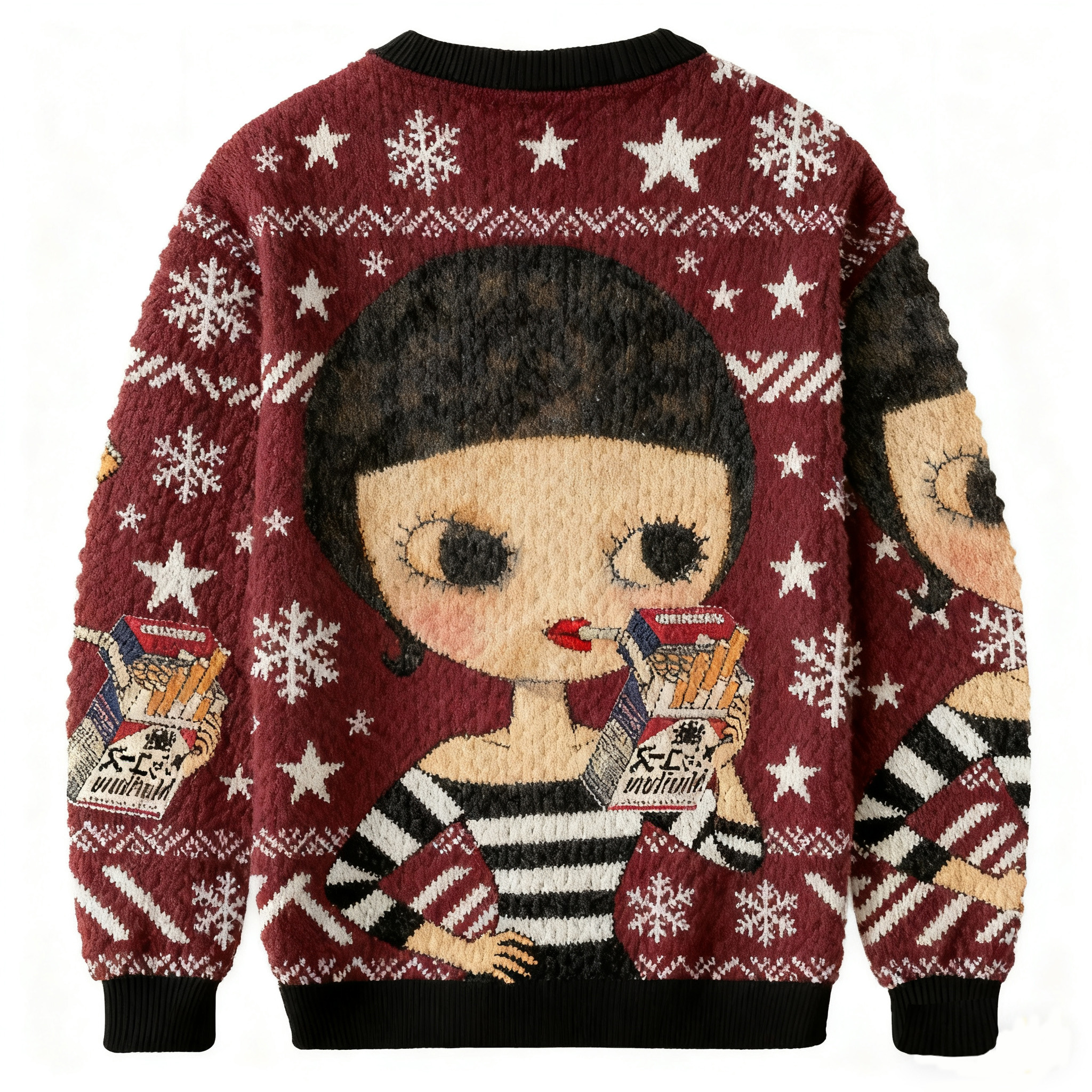 Big-Eyed Girl In Striped Dress Smoking Ugly Sweatshirt