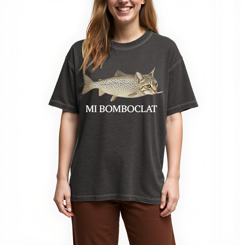 Bomboclat Fish Cat Meme Gradient Washed T-Shirt