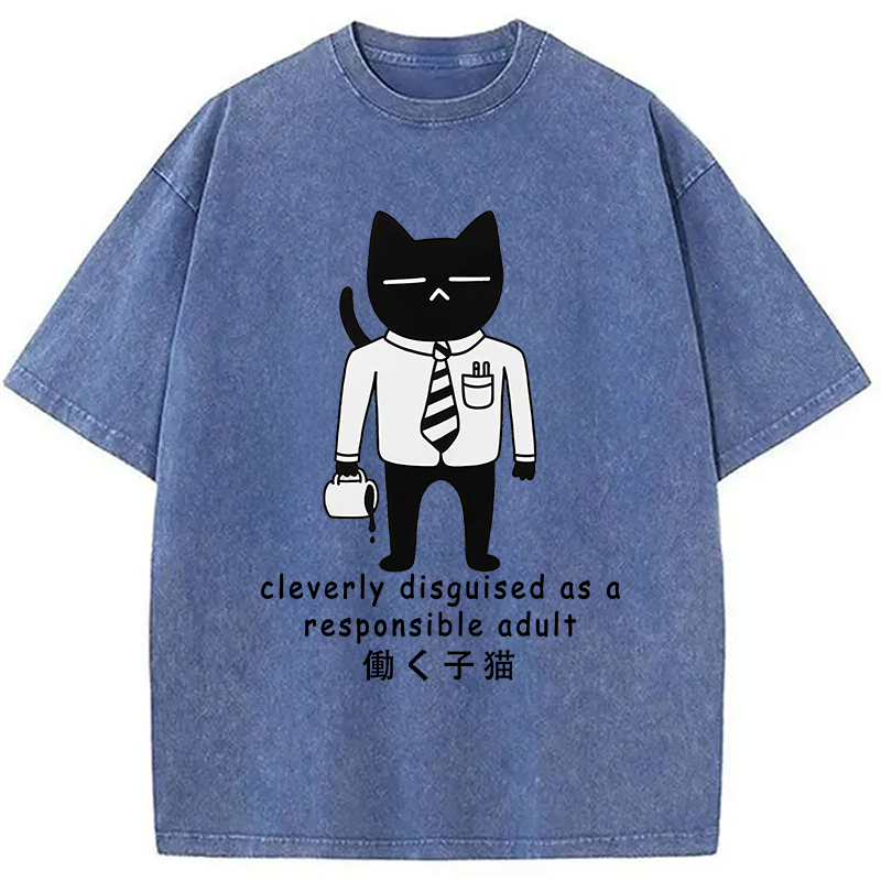 Cat At Work Japan Washed T-Shirt
