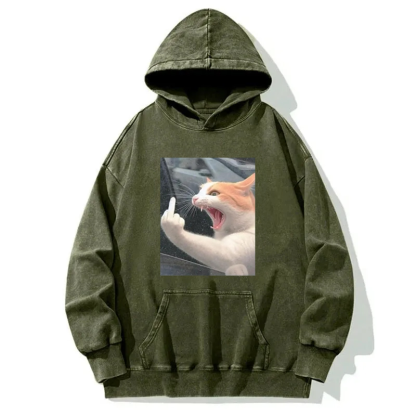 Funny Middle Finger Cat Meme Washed Hoodie