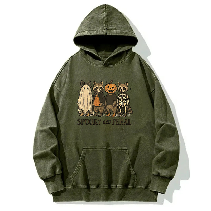Funny Halloween Raccoon Washed Hoodie