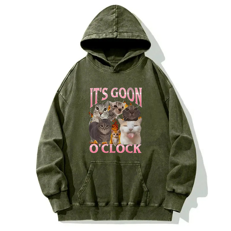 It's Goon O'Clock Funny Cat Meme Washed Hoodie