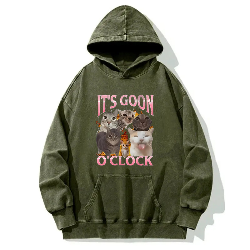 It's Goon O'Clock Funny Cat Meme Washed Hoodie