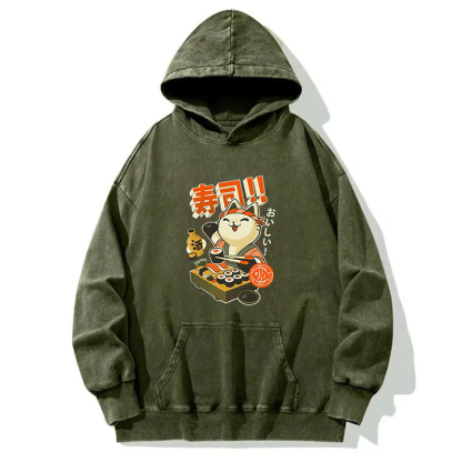Sushi Chef Cat Washed Hoodie