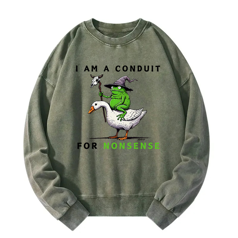 Funny Frog and Humor Goose Washed Sweatshirt