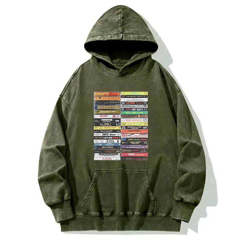 Vintage 80s 90s Hip Hop Cassette Tapes Washed Hoodie